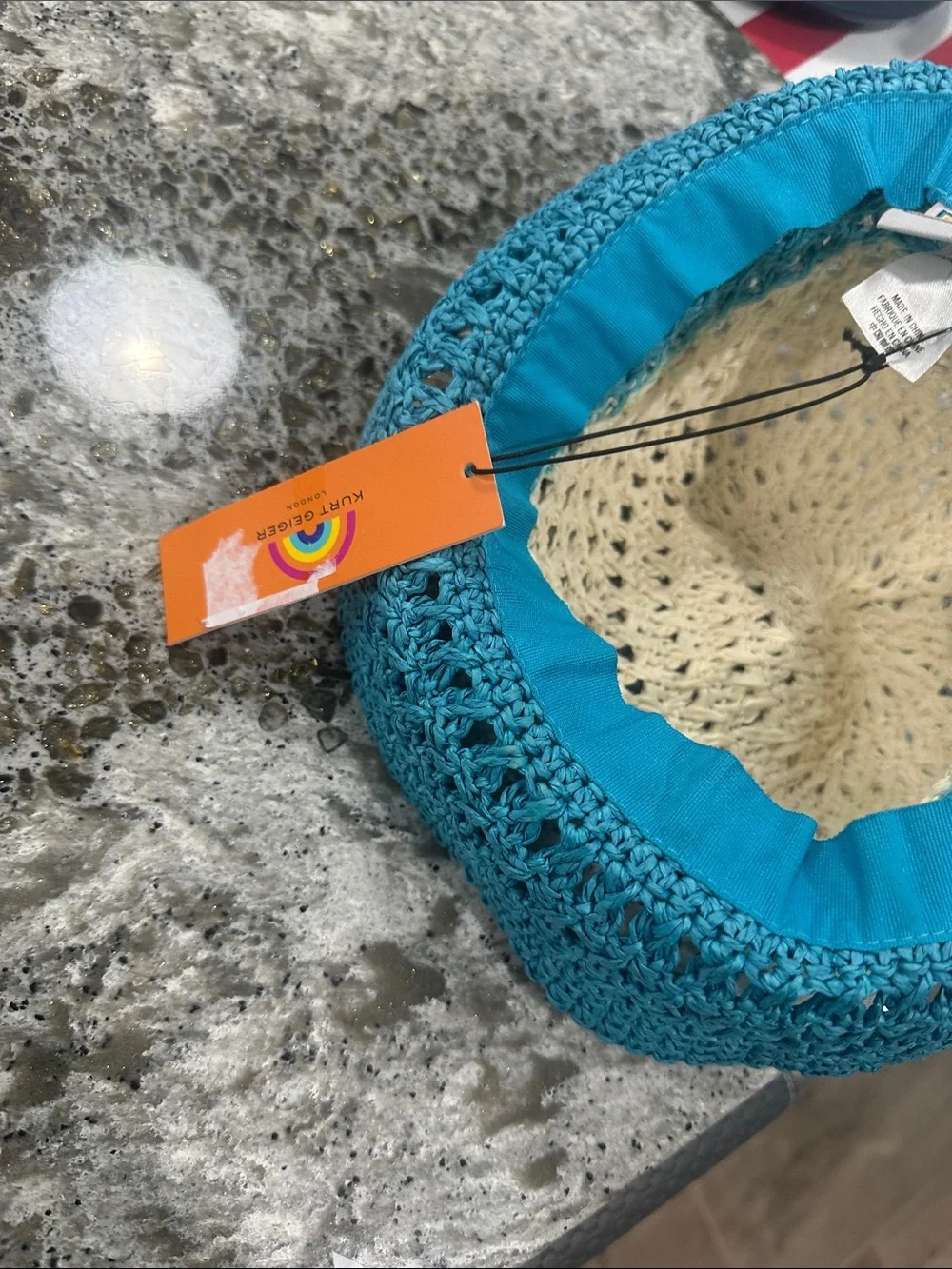 BRAND new day Cream and Teal Crochet Sun Visor Hat by Kurt Geiger
